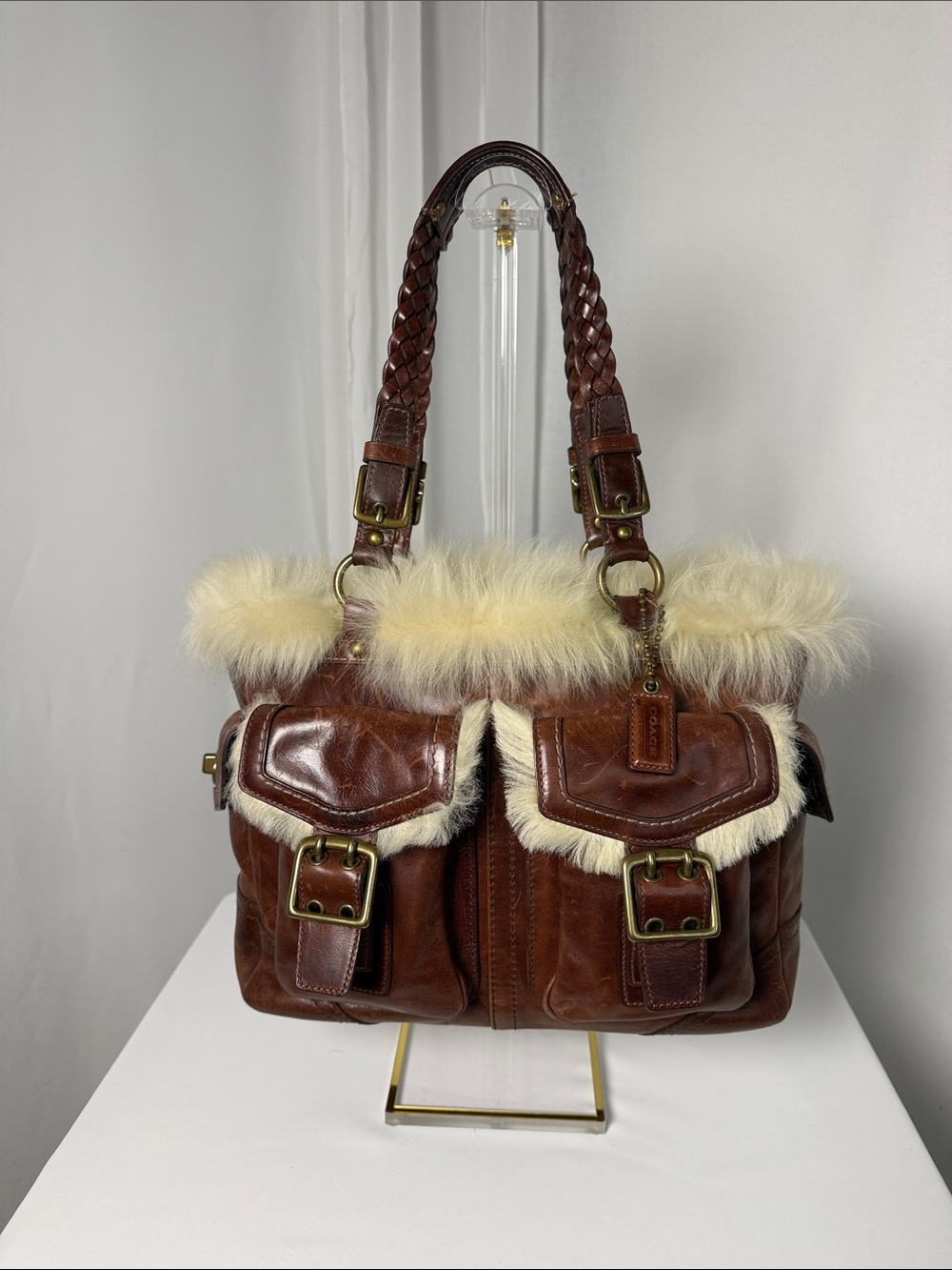 Vintage COACH Limited Edition Shearling Leather Gallery Cargo Tote Bag 8B06